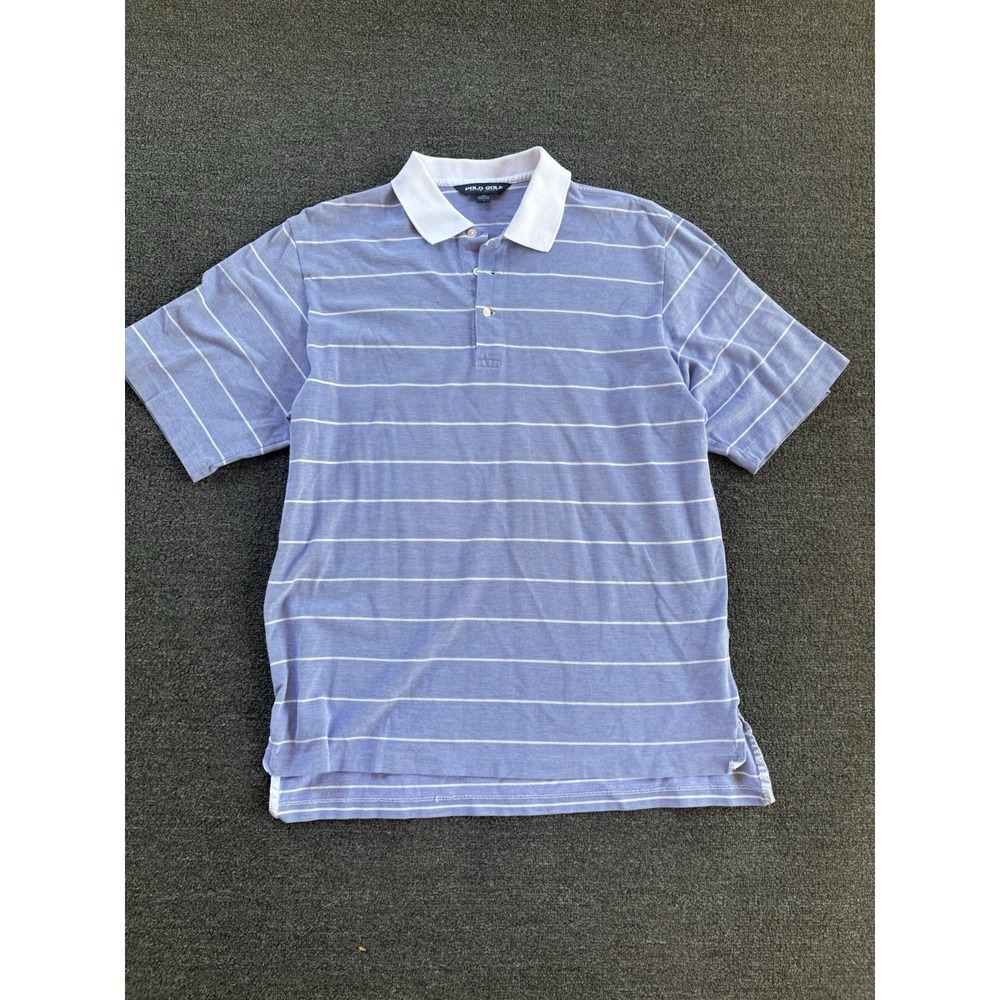 Polo Golf Ralph Lauren Men's Large Blue White Striped Pima Cotton Polo Shirt